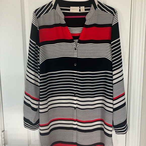 Chico's Black and Red Striped Blouse - Picture 1 of 2